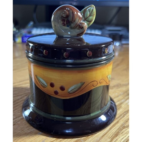 Chocolate Berries Sugar Bowl w/Lid Demdaco Hand Painted 2002 Deb Hrabik Vintage - Picture 1 of 6